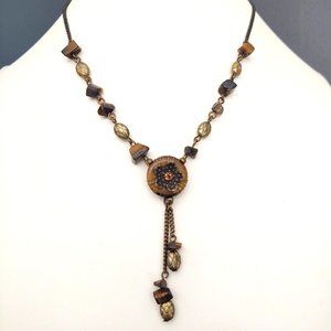Avon tiger's eye pendant tassel necklace
